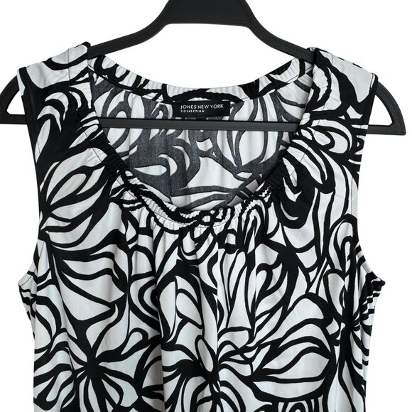 Jones New York Semi Sheer Black &‎ White Sleeveless Abstract Floral Dress XL - Picture 2 of 6
